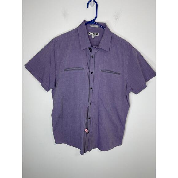 Express button up shirt men's XL violet purple with gray trim casual un tucked - Picture 8 of 13